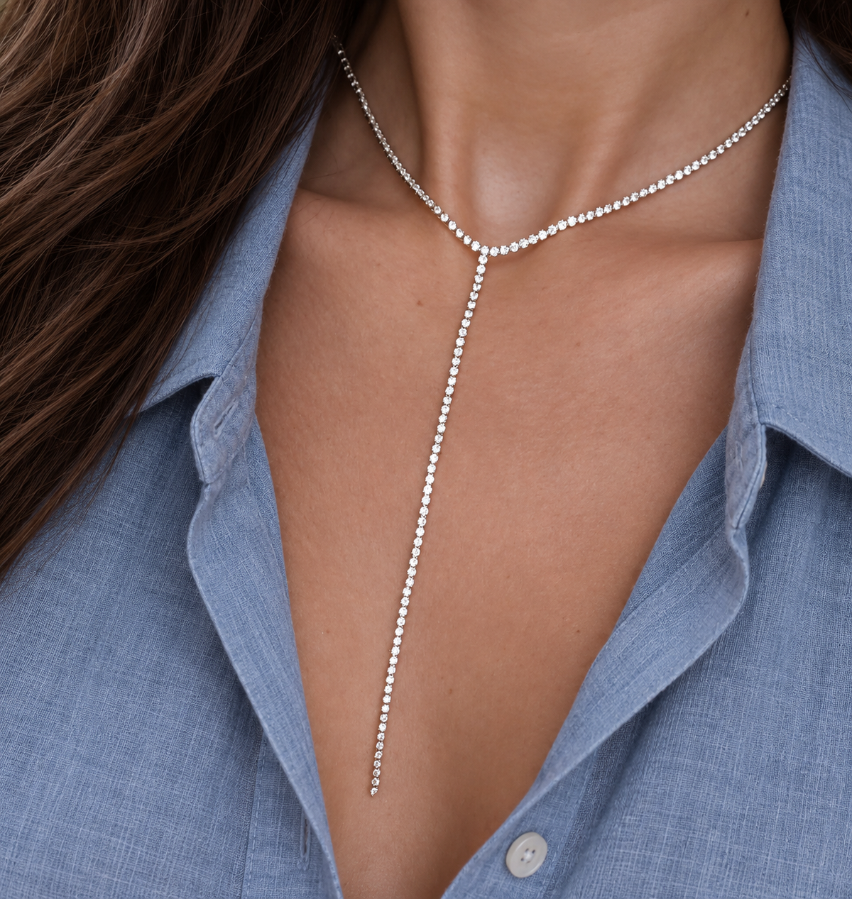 Celeste Cubic Zirconia Tennis Lariat Necklace