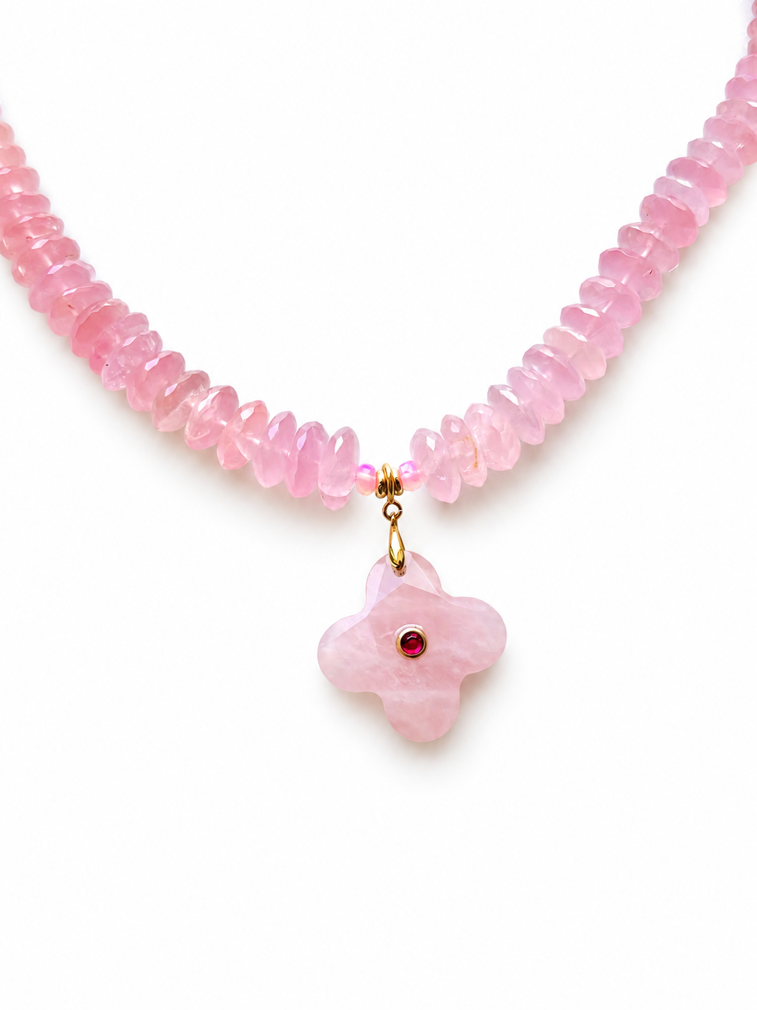 Rose Quartz Clover Necklace