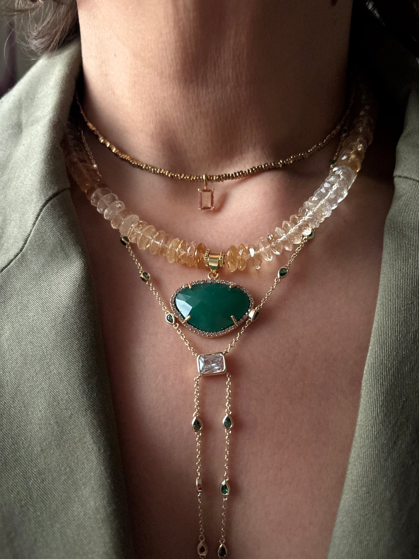Citrine Glow Green Onyx Necklace