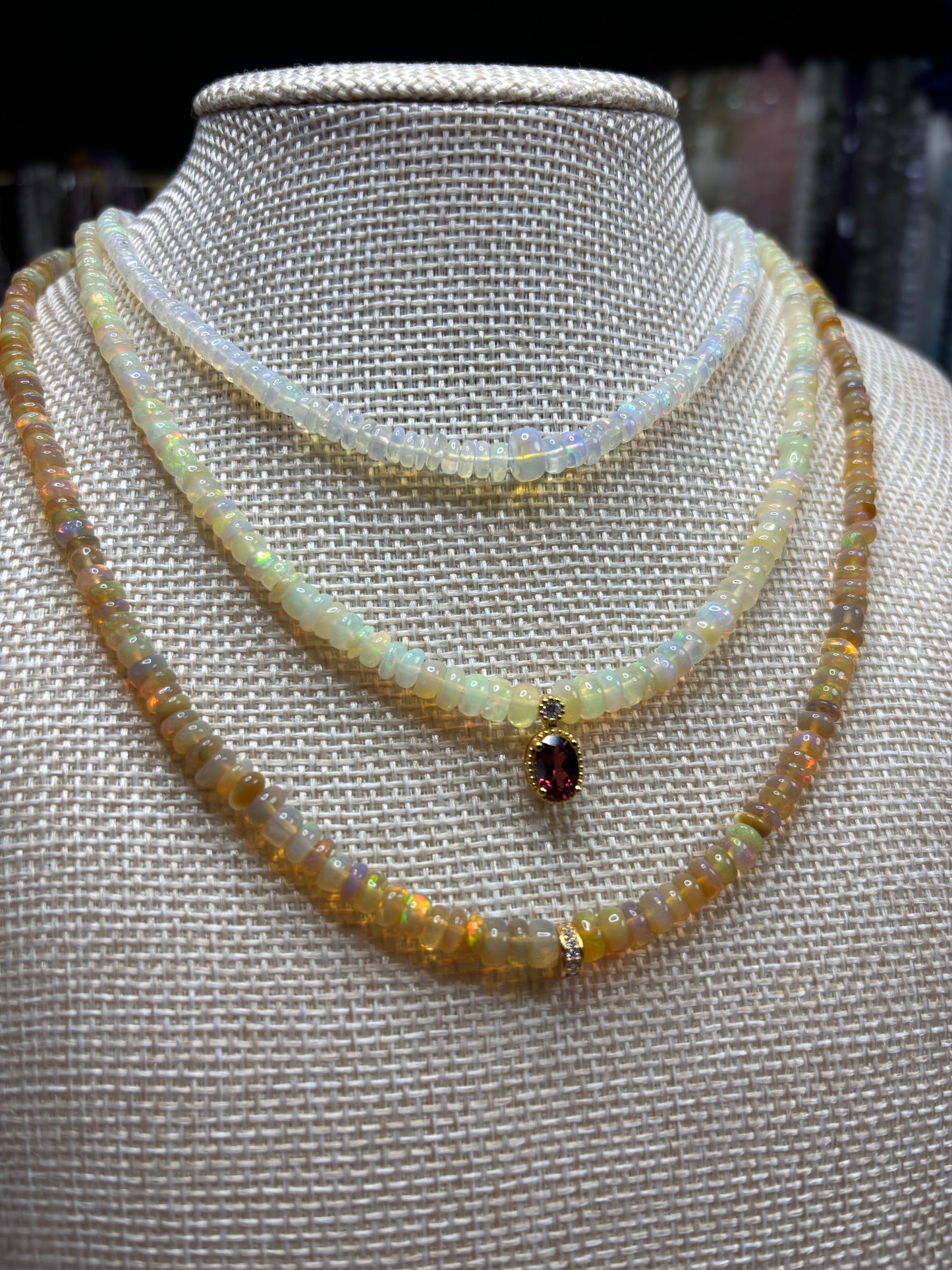Opal & Genuine Red Garnet Sterling Silver Necklace