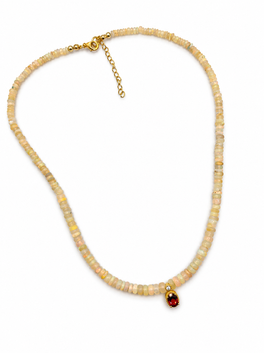 Opal & Genuine Red Garnet Sterling Silver Necklace