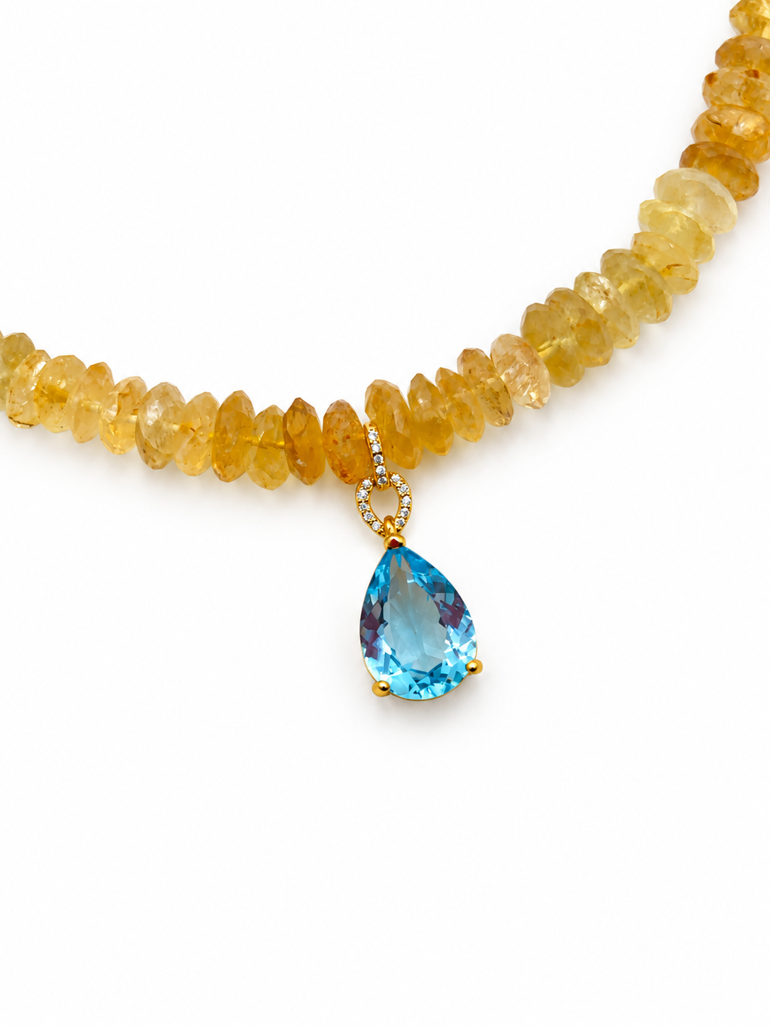 Golden Citrine German Cut Necklace with Genuine Blue Topaz Pendant