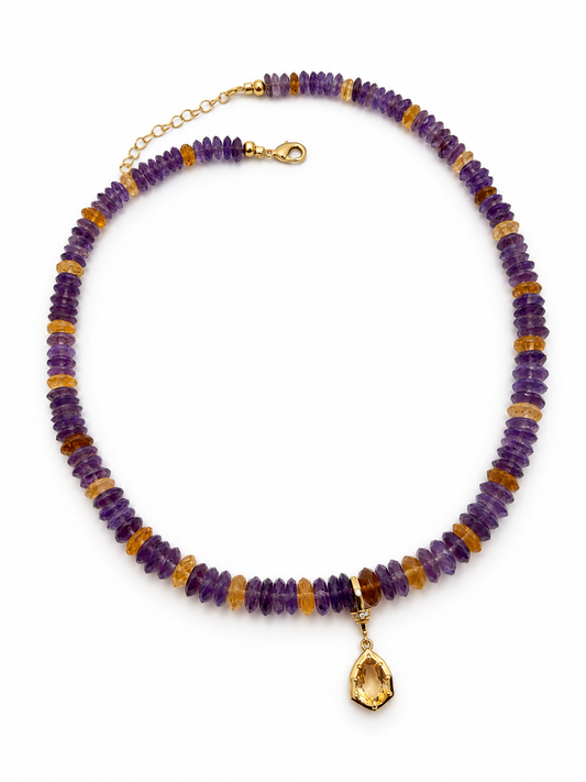 German Cut Ametrine Necklace with Removable S925 Citrine Pendant