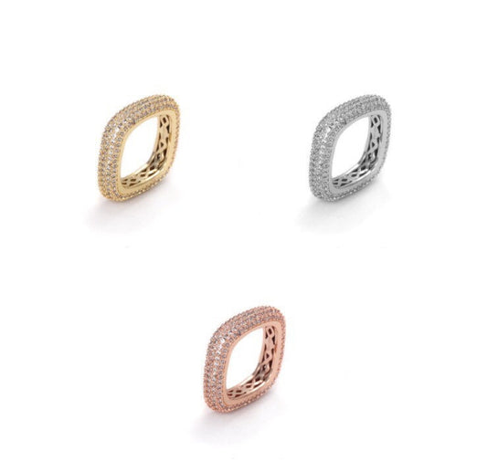 Square Gold Open CZ Ring