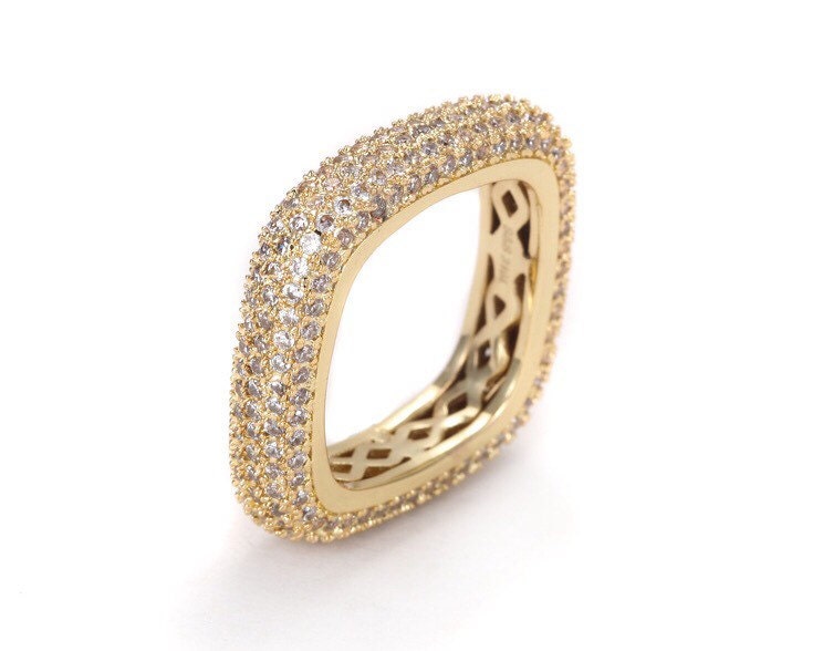 Square Gold Open CZ Ring