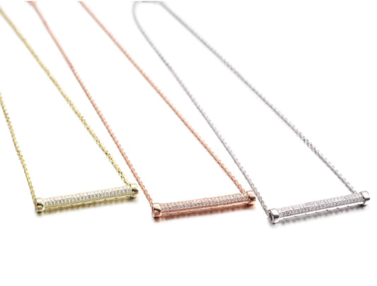 Classic CZ Bar Pendant Necklace