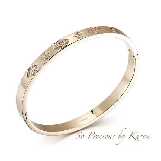 Gold Evil Eye & Hamsa Engraved Bangle