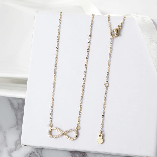 Gold Infinity Necklace with Cubic Zirconia Accents