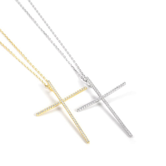 Thin long cross necklace