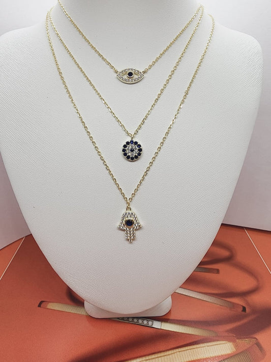 Triple Layer Evil Eye & Hamsa Necklace