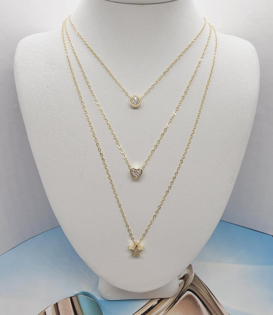 Triple Layered, Heart, Star and Moon Necklace