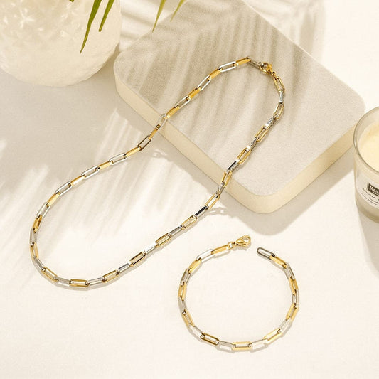 Two-Tone Rectangle Link Chain Necklace
