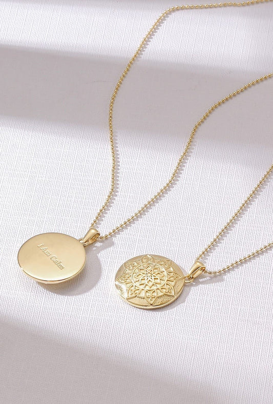 “I Am Calm” mandala charm necklace