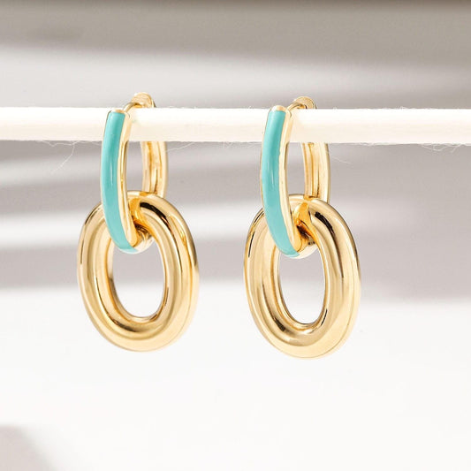Bold Link Drop Earrings – Gold & Color Enamel