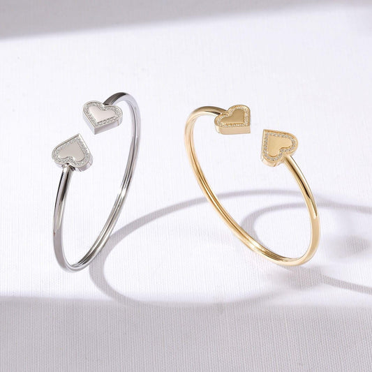 Double Heart Open Cuff Bracelet