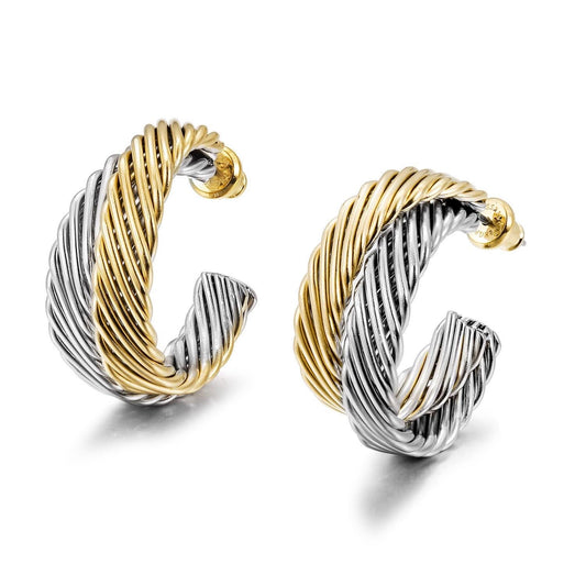 Two-Tone Twisted Cable Hoop Earrings