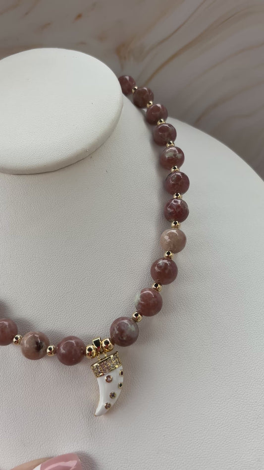 Blush Aura Pink Opale Horn Necklace